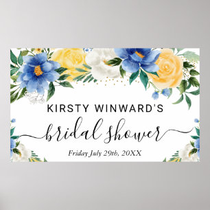 Blaue und gelbe Boho-Blumen Brautparty-Willkommen Poster