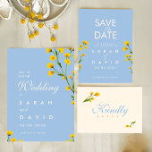 Blaue und gelbe Butterblume bearbeitbare Hochzeit Einladung