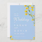 Blaue und gelbe Butterblume bearbeitbare Hochzeit Einladung (Vorderseite)