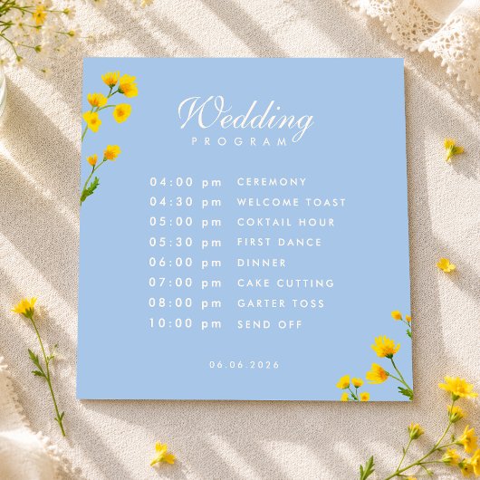 Blaue und gelbe Buttercup-Hochzeit Programm