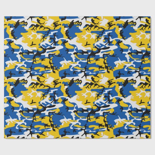 Blaue und gelbe Camouflage Geschenkpapier (Flach)
