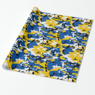 Blaue und gelbe Camouflage Geschenkpapier
