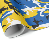 Blaue und gelbe Camouflage Geschenkpapier (Rolleneckpunkt)