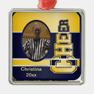 Blaue und gelbe Cheerleading Fotografie-Verzierung Ornament Aus Metall