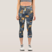 Blaue und gelbe Denim-Patchwork: Benutzerdefiniert Capri Leggings (Vorderseite)