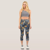 Blaue und gelbe Denim-Patchwork: Benutzerdefiniert Capri Leggings (Vorderseite)