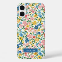Blaue und gelbe Ditsy-Blumen monogrammiert