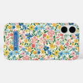 Blaue und gelbe Ditsy-Blumen monogrammiert Case-Mate iPhone Hülle (Rückseite (Horizontal))