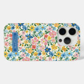 Blaue und gelbe Ditsy-Blumen monogrammiert Case-Mate iPhone Hülle (Rückseite (Horizontal))