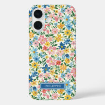 Blaue und gelbe Ditsy-Blumen monogrammiert