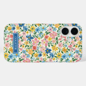Blaue und gelbe Ditsy-Blumen monogrammiert Case-Mate iPhone Hülle (Rückseite (Horizontal))