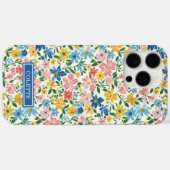 Blaue und gelbe Ditsy-Blumen monogrammiert Case-Mate iPhone Hülle (Rückseite (Horizontal))