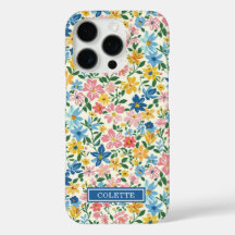 Blaue und gelbe Ditsy-Blumen monogrammiert