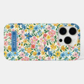 Blaue und gelbe Ditsy-Blumen monogrammiert Case-Mate iPhone Hülle (Rückseite (Horizontal))