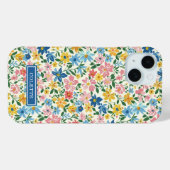 Blaue und gelbe Ditsy-Blumen monogrammiert Case-Mate iPhone Hülle (Rückseite (Horizontal))