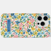 Blaue und gelbe Ditsy-Blumen monogrammiert Case-Mate iPhone Hülle (Rückseite (Horizontal))
