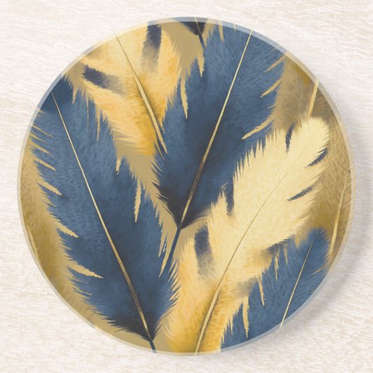Blaue und gelbe Feder Sandstein Untersetzer (Vorne)