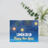 Blaue und gelbe Feuerwerke - Frohes Neues Jahr 202 Postkarte (Stehend Vorderseite)