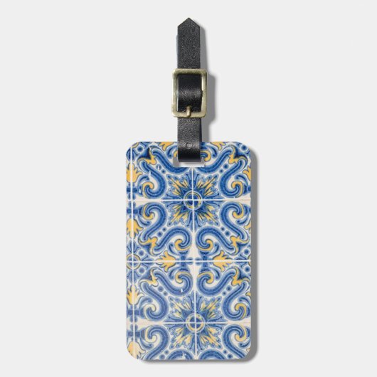 Blaue und gelbe Fliesen, Portugal Gepäckanhänger (Vorderseite vertikal)