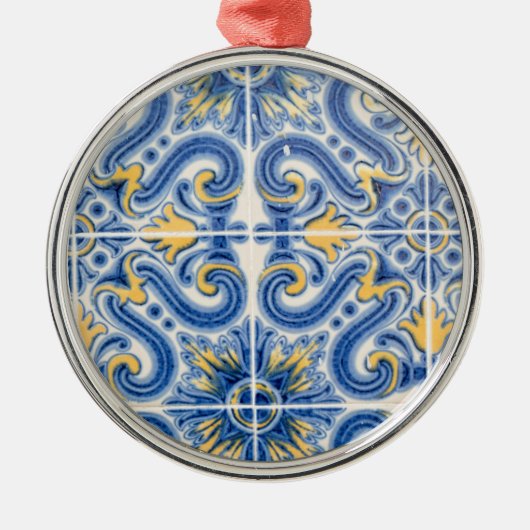 Blaue und gelbe Fliesen, Portugal Ornament Aus Metall (Vorne)