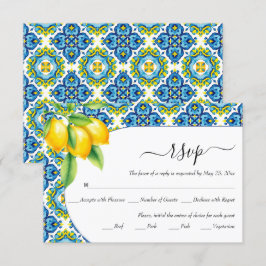 Blaue und gelbe Fliesen, Zitronenhochzeit RSVP Karte