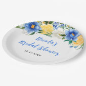 Blaue und gelbe florale Bridal Shower Pappteller (Schrägansicht)