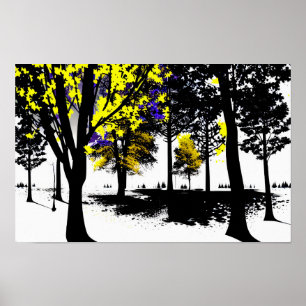 Blaue und gelbe Folionen auf Schwarz und Weiß Poster