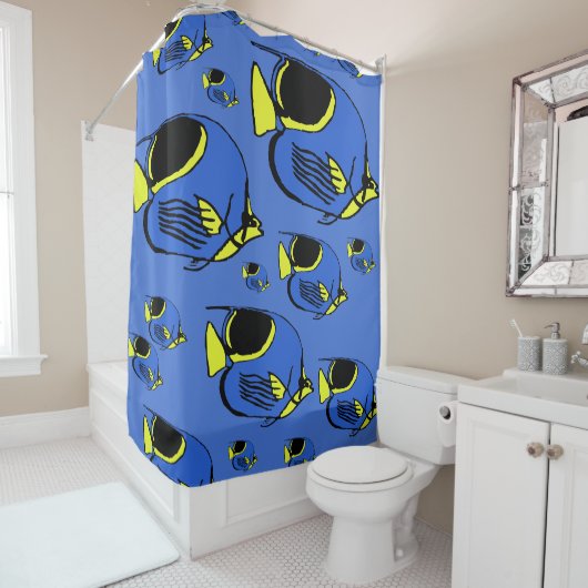 Blaue und gelbe Gelbfische Duschvorhang (Beispiel)