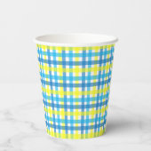 Blaue und gelbe Gingham-Party-Papierbecher Pappbecher (Rückseite)