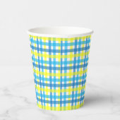 Blaue und gelbe Gingham-Party-Papierbecher Pappbecher (Rechts)