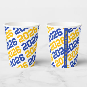 Blaue und gelbe Goldene Abschlussklasse Jahrgang Pappbecher