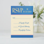 Blaue und gelbe Hochzeit RSVP Karte (Stehend Vorderseite)