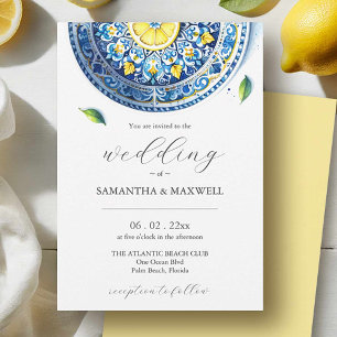 Blaue und gelbe Hochzeitseinladungen Drucken Einladung