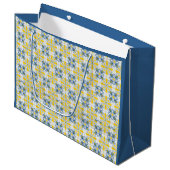 Blaue und gelbe hübsche portugiesische Fliesen Große Geschenktüte (Vorderseite Schrägansicht)