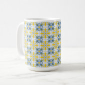 Blaue und gelbe hübsche portugiesische Fliesen Kaffeetasse (Vorderseite Links)