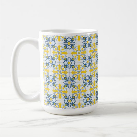 Blaue und gelbe hübsche portugiesische Fliesen Kaffeetasse (Links)
