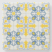 Blaue und gelbe hübsche portugiesische Fliesen Steinuntersetzer (Vorderseite)