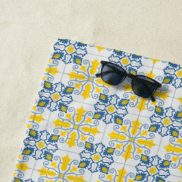 Blaue und gelbe hübsche portugiesische Fliesen Strandtuch