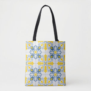 Blaue und gelbe hübsche portugiesische Fliesen Tasche