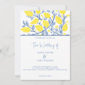 Blaue und gelbe hübsche Zitronenweine Einladung (Vorderseite)