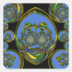 Blaue und gelbe Kaleidoskop-Kunstdrucke Quadratischer Aufkleber