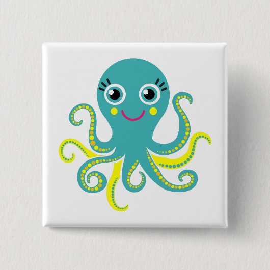 Blaue und gelbe Kraken Button (Vorderseite)