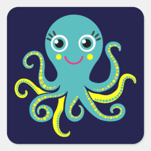 Blaue und gelbe Kraken Quadratischer Aufkleber