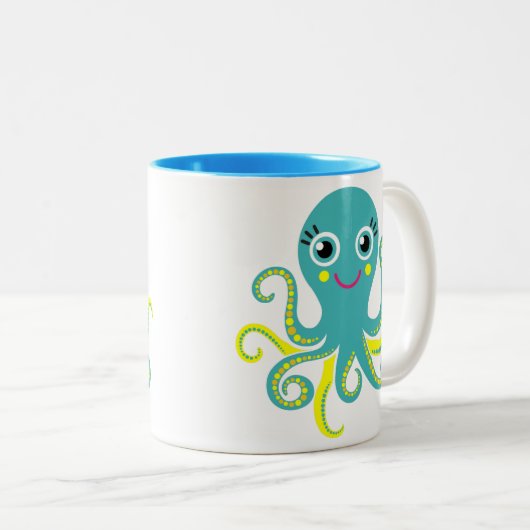 Blaue und gelbe Kraken Zweifarbige Tasse (VorderseiteRechts)