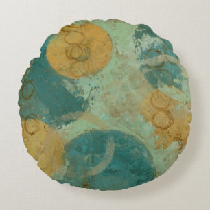 Blaue und gelbe Kreise Rundes Kissen