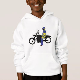 Blaue und gelbe Leathers bei einem Motorradrennen Hoodie