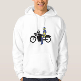 Blaue und gelbe Leathers bei einem Motorradrennen Hoodie