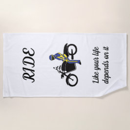 Blaue und gelbe Leathers bei einem Motorradrennen Strandtuch