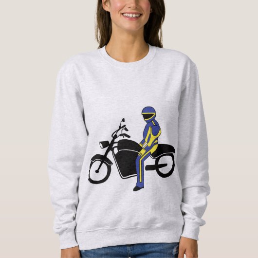 Blaue und gelbe Leathers bei einem Motorradrennen Sweatshirt (Vorderseite)