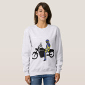 Blaue und gelbe Leathers bei einem Motorradrennen Sweatshirt (Vorne ganz)